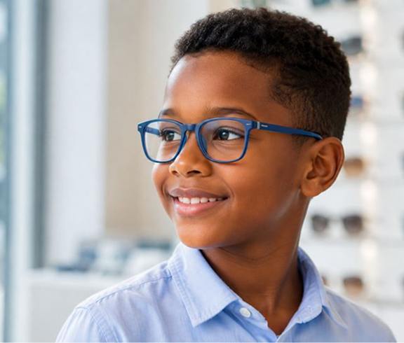 Smiling boy wearing glasses